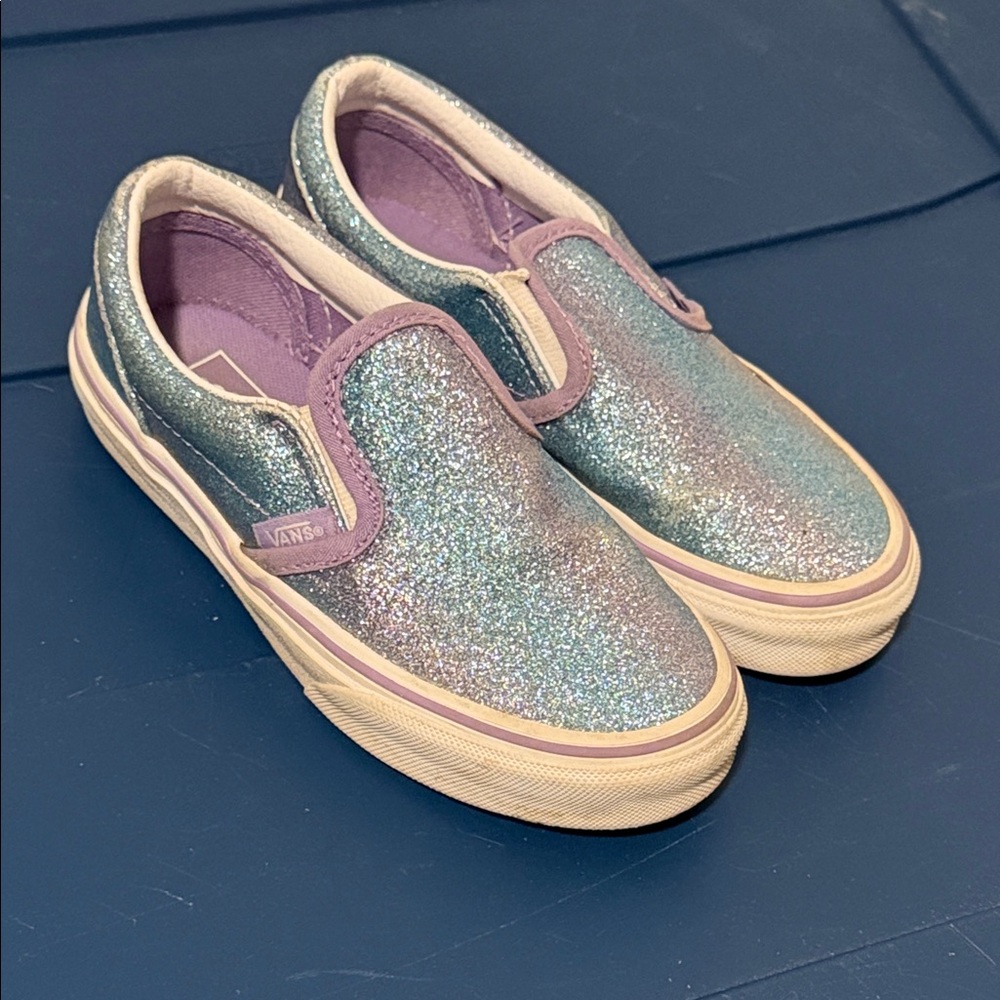 Vans Kids Glitter Slip-On Sneakers - Silver and Purple
